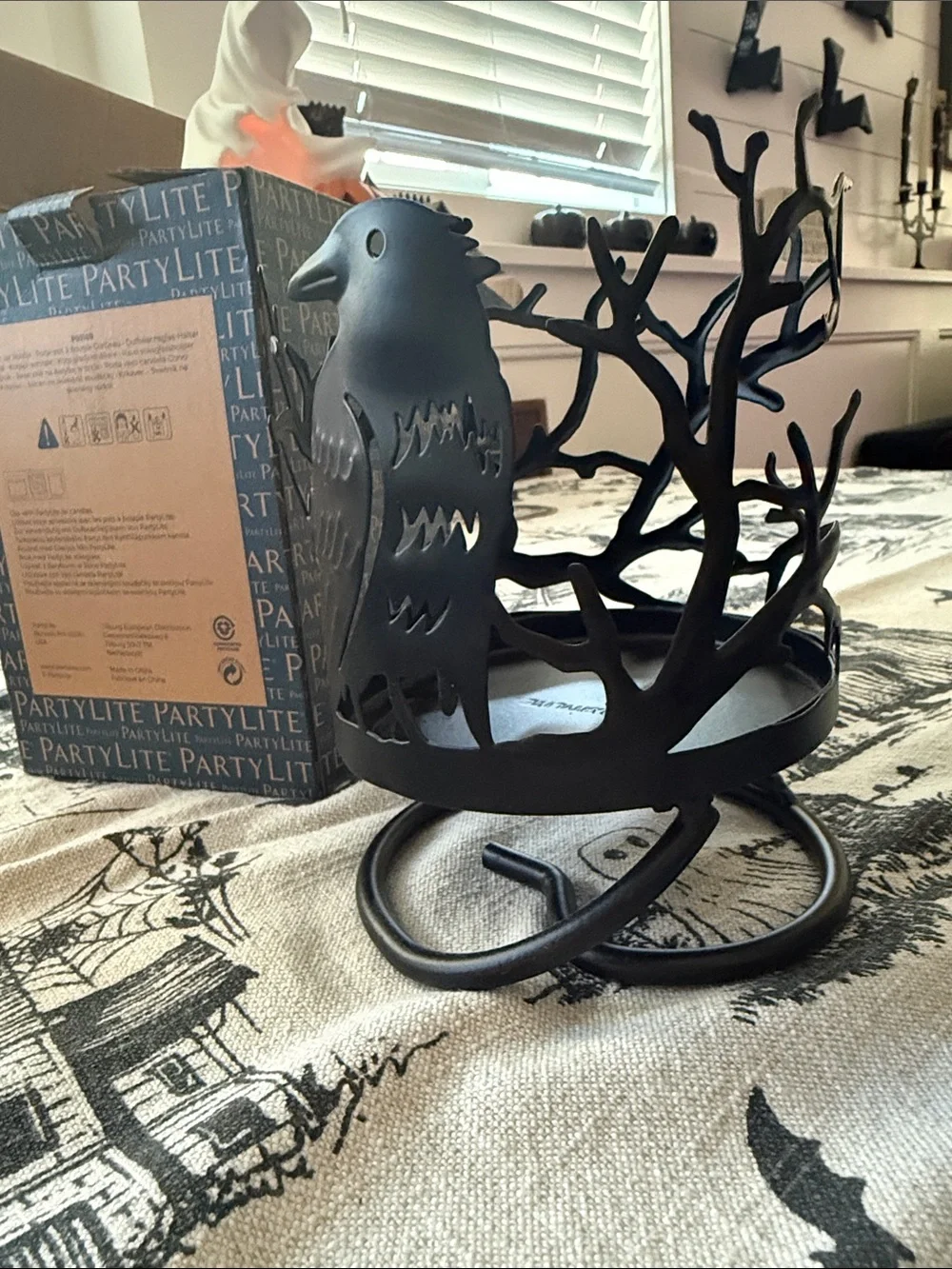 PartyLite Matte Black Raven Candle Holder with Branch Accents